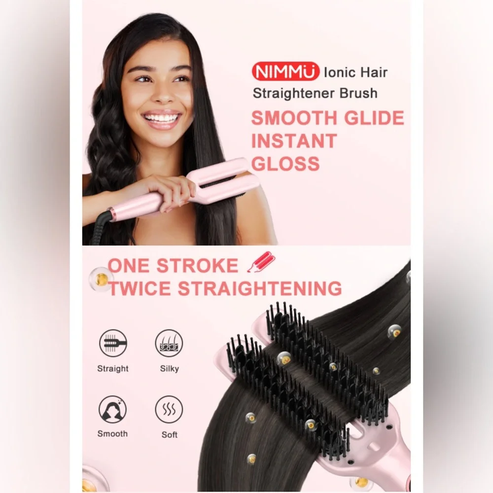 Ionic Hair Straightener Brush, Flat Iron 5 Temps, Ceramic Straightener Comb